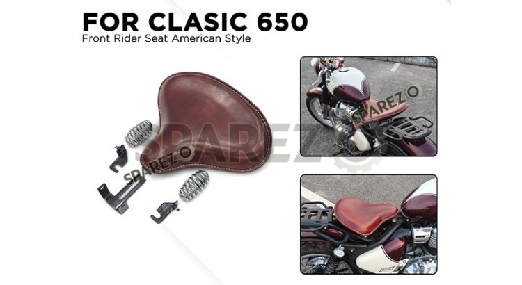 For Royal Enfield Classic 650 Front Rider American Type Solo Seat Antique Brown - SPAREZO